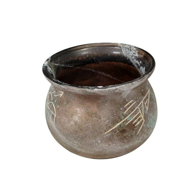 Vtg Kokopelli Petroglyph Studio Pot 5" Planter Bowl Tohono O'Odham ? NOT Signed - Picture 3 of 5